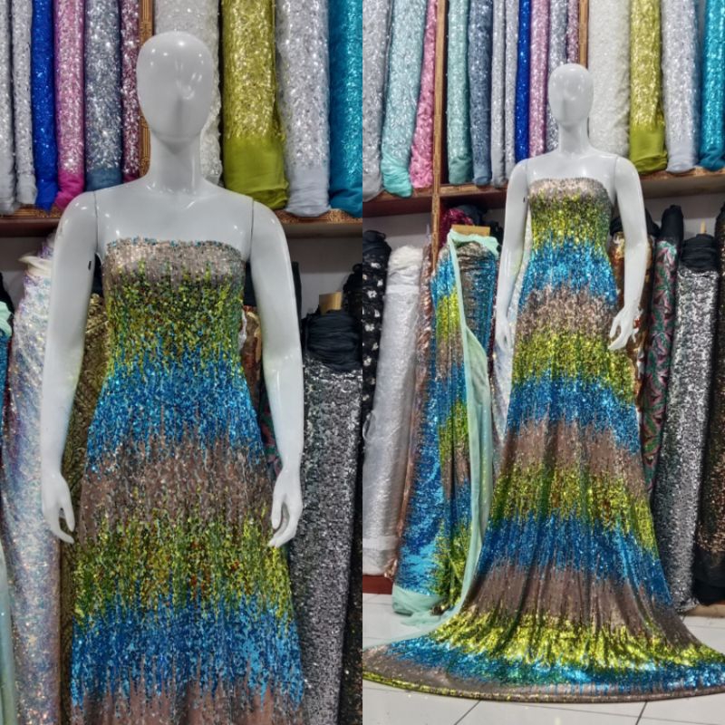 (COD) Bahan Kain Kebaya Tulle Sqeen Payet Piring gradasi/Full Payet Piring