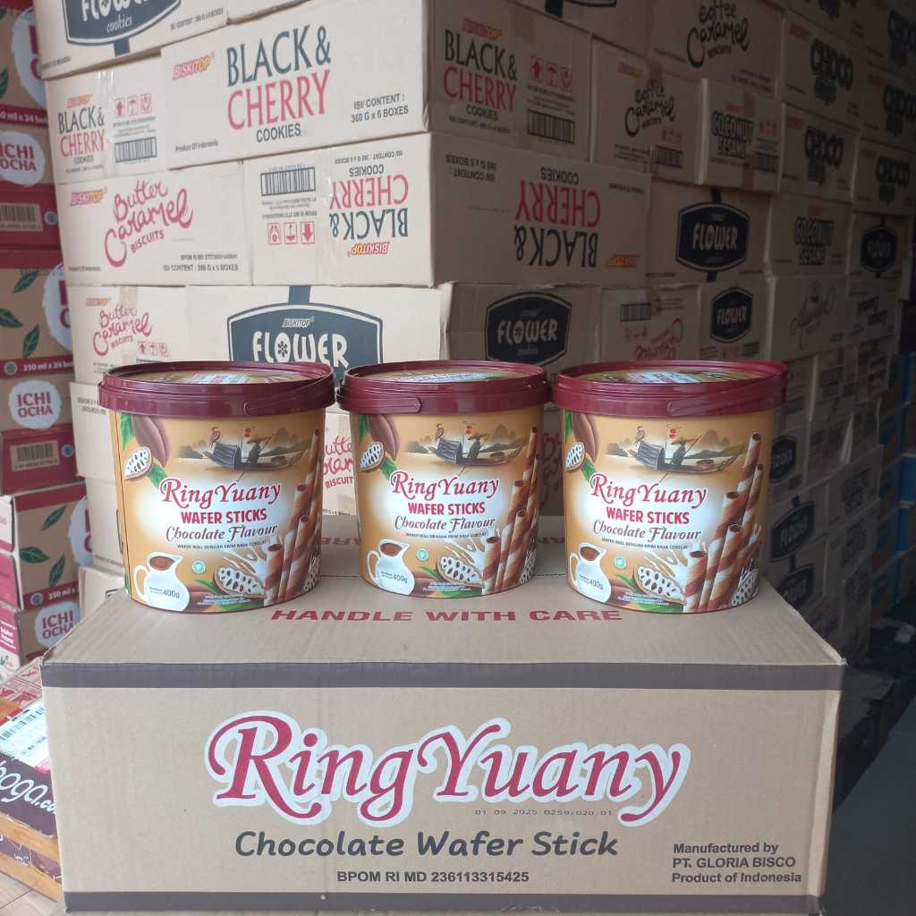 

Ringyuani chocolate wafer stick 400 gram 1 dus isi 6 toples