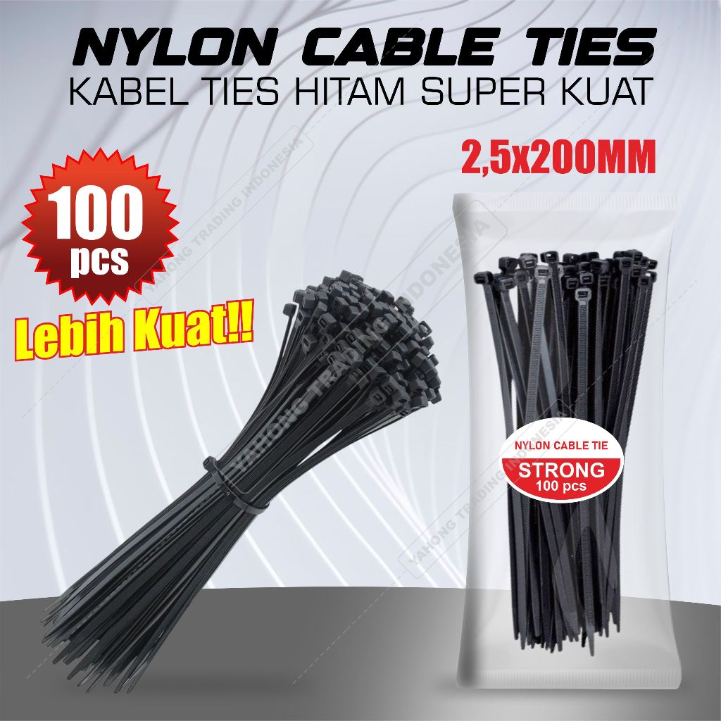 

Nylon Cable Tie Kabel Tis Nilon Kabel Ties Pengikat 2.5 x 200mm 20cm HITAM