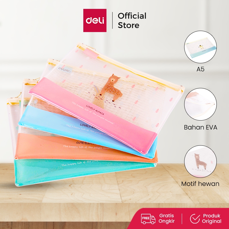 

Deli Transparent Mesh Zipper Bag Map Pouch Tas Resleting Jala A5 5992