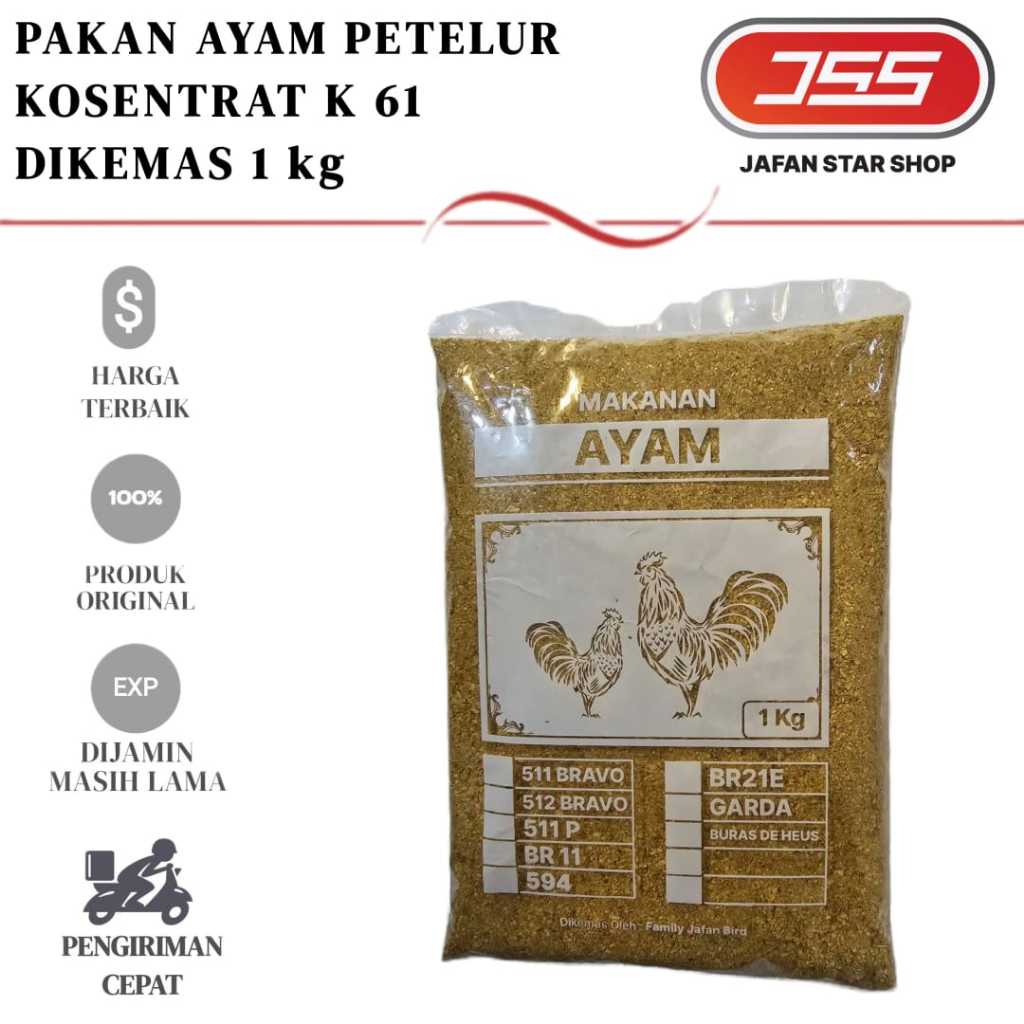 K61 KOSENTRAT AYAM PETELUR PRODUKSI PAKA CAMPURAN AYAM PEDAGING DIKEMAS 1 KG