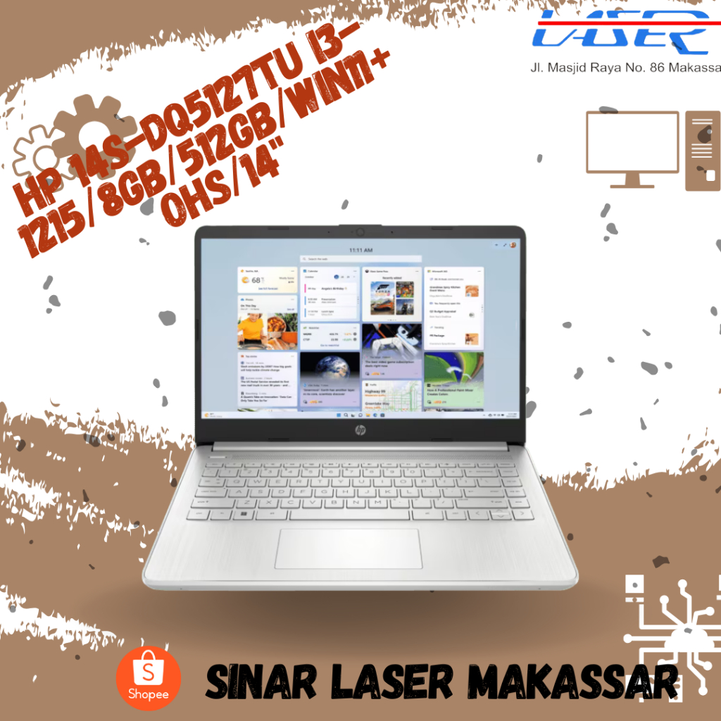 HP LAPTOP 14S DQ5127TU INTEL CORE I3 1215U RAM 8GB SSD 512GB WIN11 OHS 14 INCH GARANSI RESMI