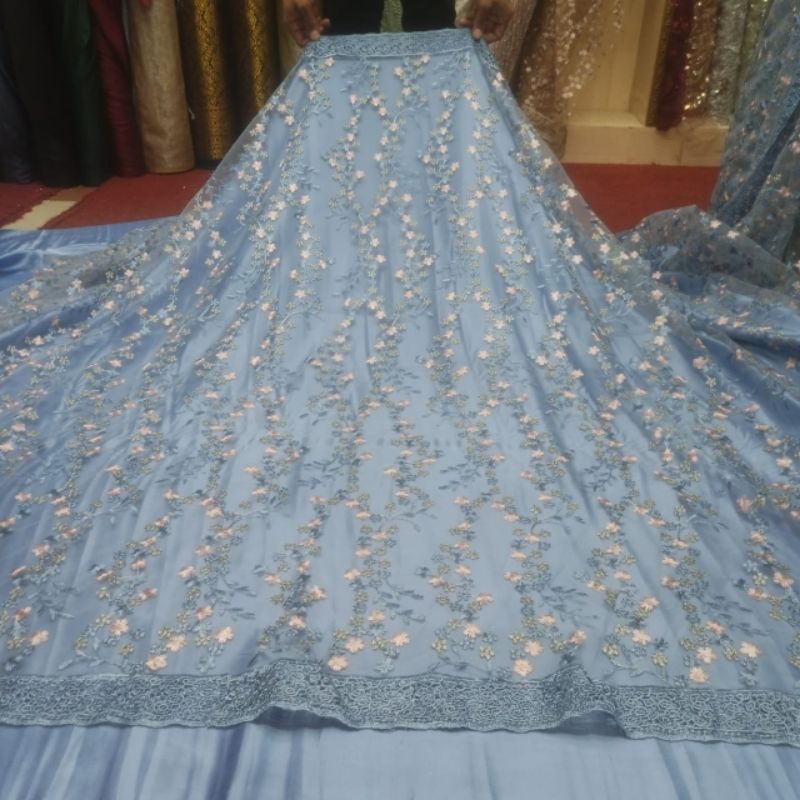 Kain tille garder brukat gradasi kain warna² mewah kebaya model akar bunga kecil