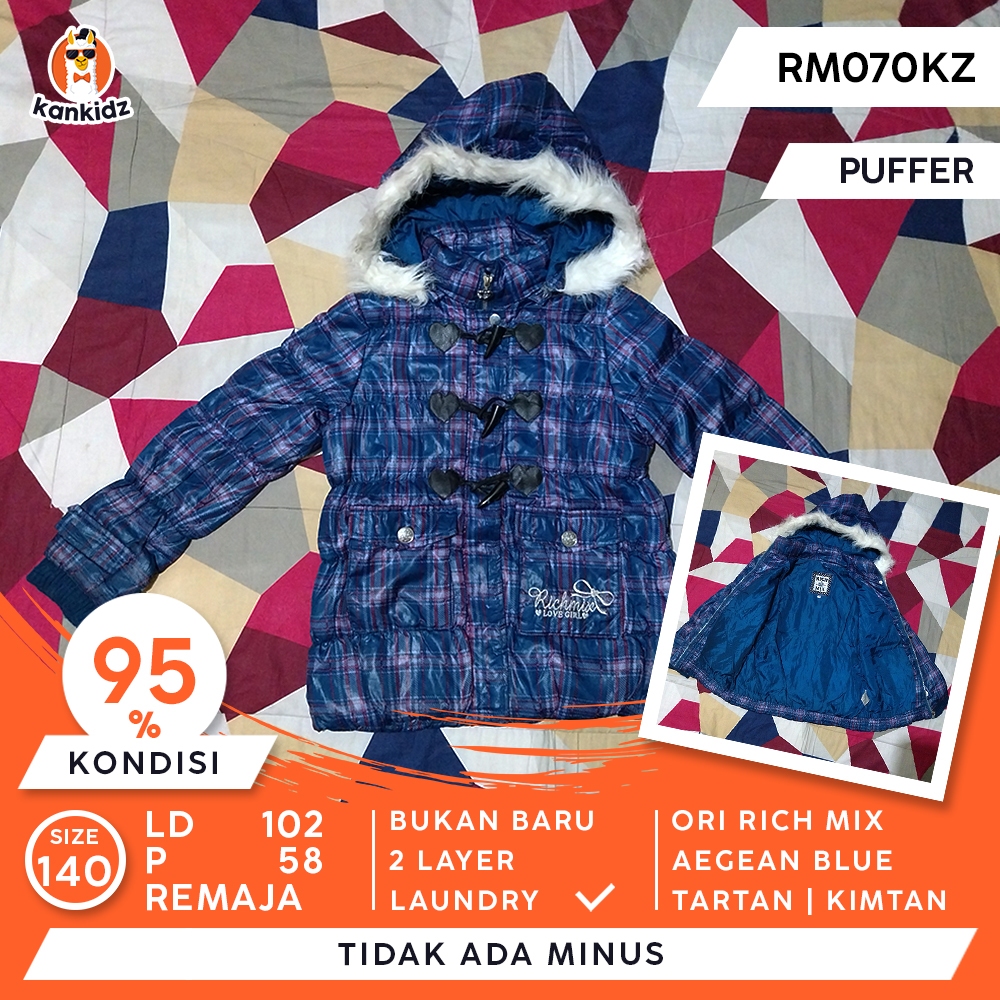 SIAP PAKAI | Jaket Anak Puffer Kimtan Rixh Mix | Aegean Blue Tartan Size 140