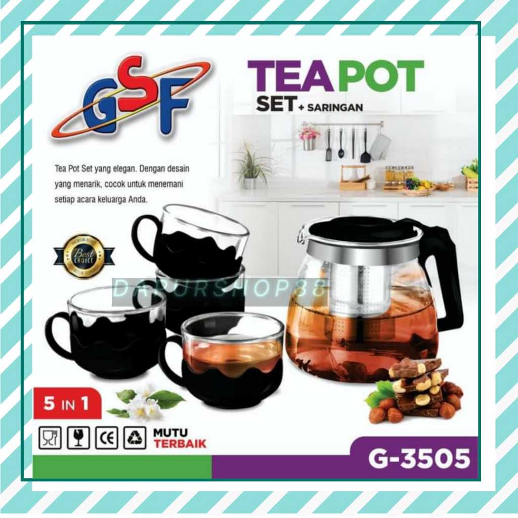 TEA POT GSF G-3505 / TEA POT SET + SARINGAN TEH 5PCS GSF G 3505 / TEKO KACA SET + SARINGAN TEH 5PCS 