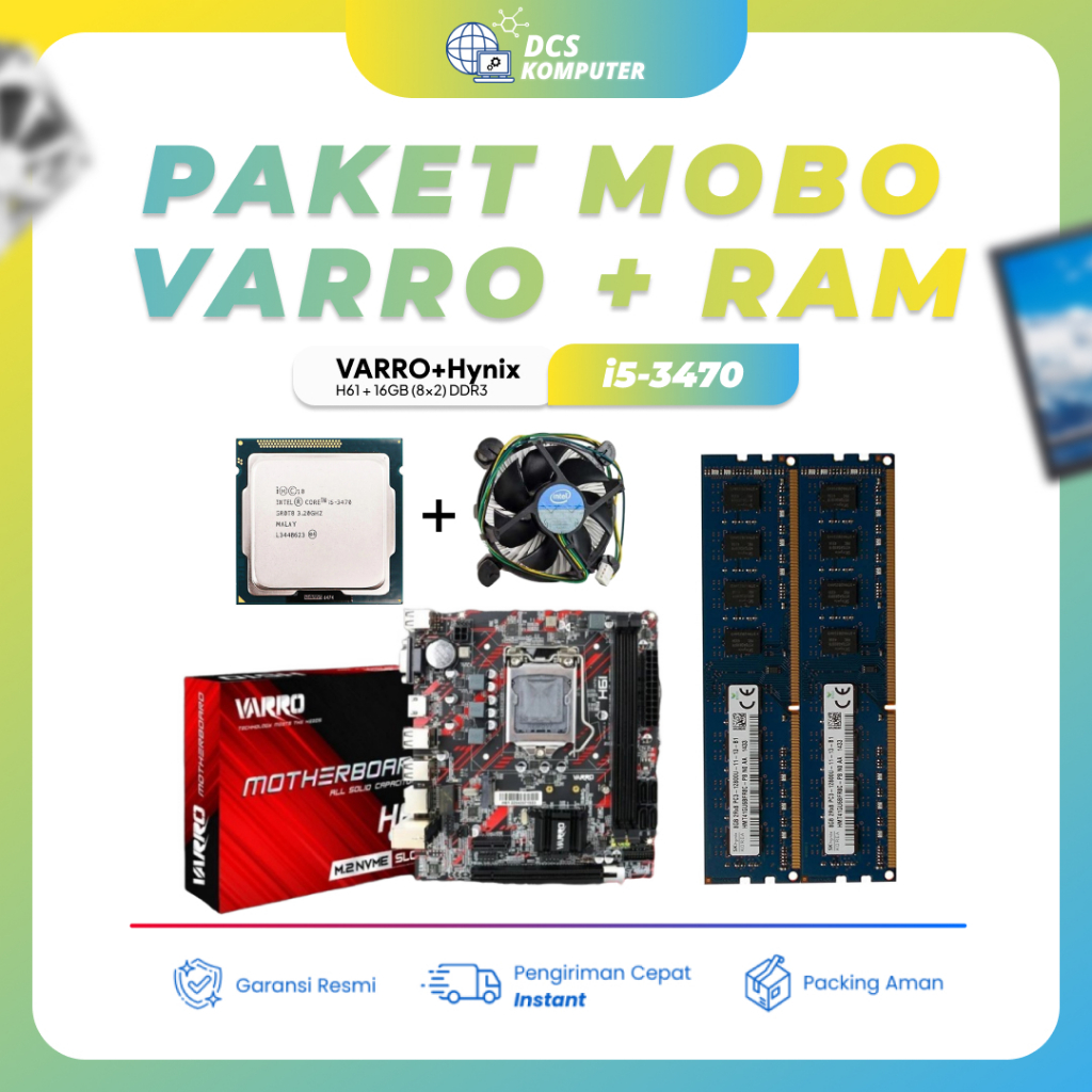 Paketan Processor I5-3470 + Motherboard H61 + RAM 16 GB (8x2) DDR3