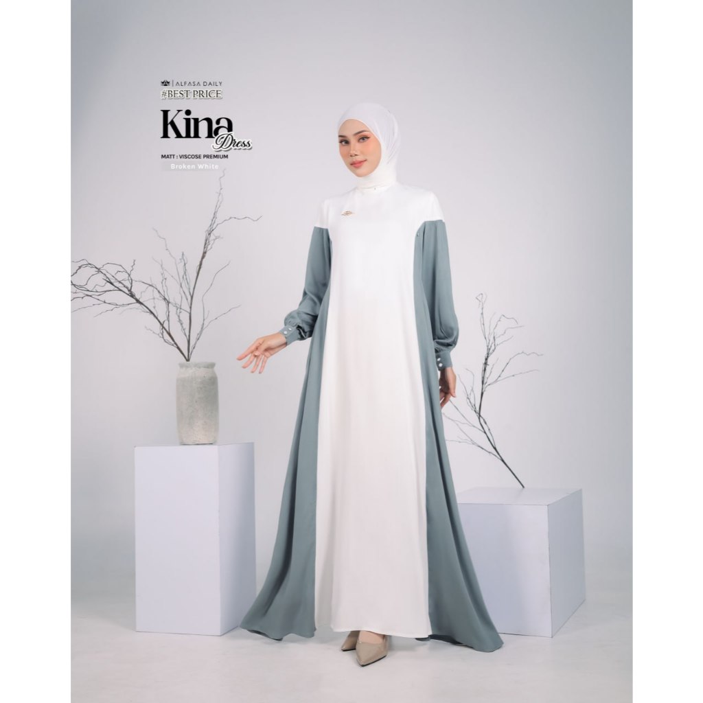 GAMIS KINA DRESS DRES POLOS KOMBINASI viscose premium ADEM BUSUI - Alfasa Daily