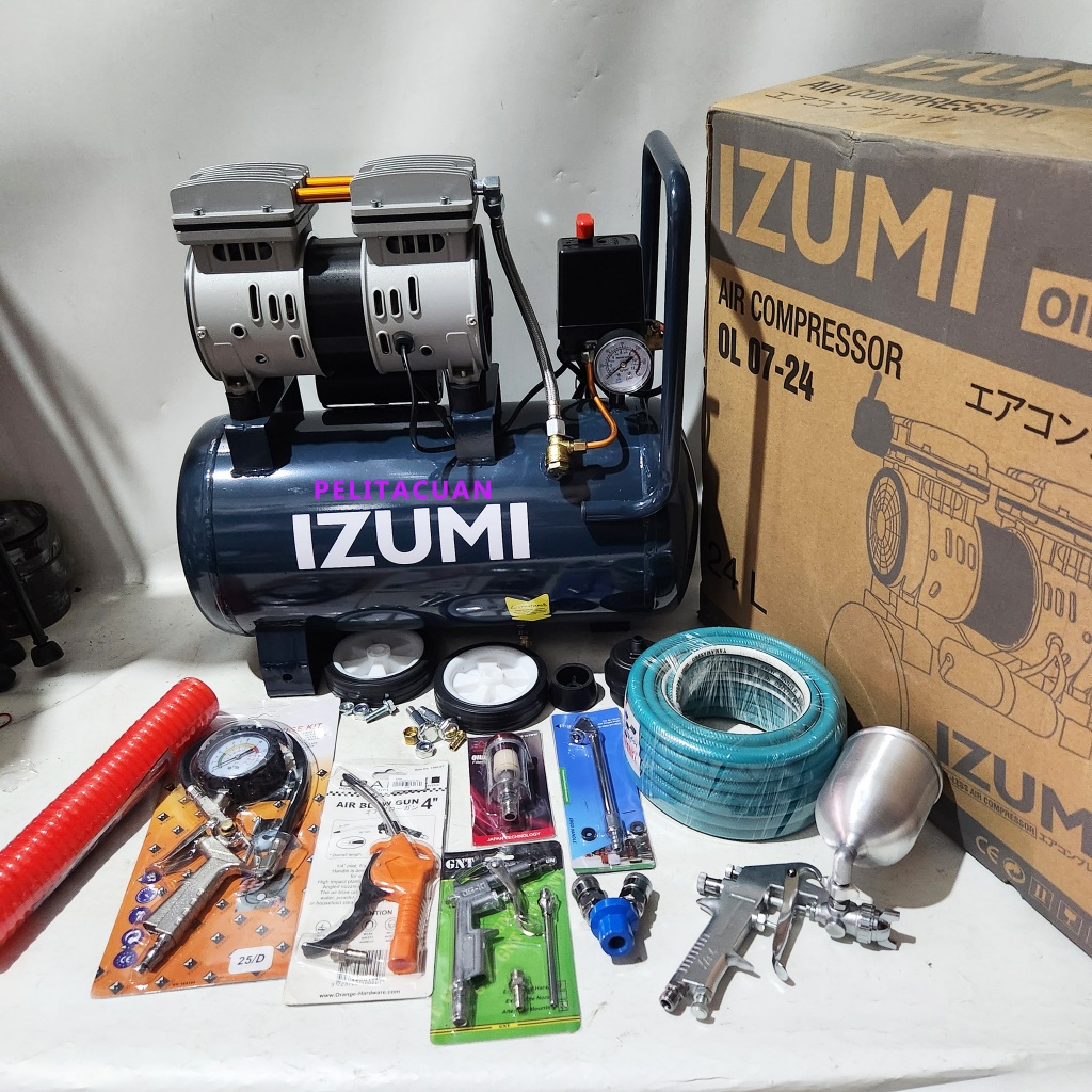 Paket Kompresor Izumi Max OM 0724 & Spraygun