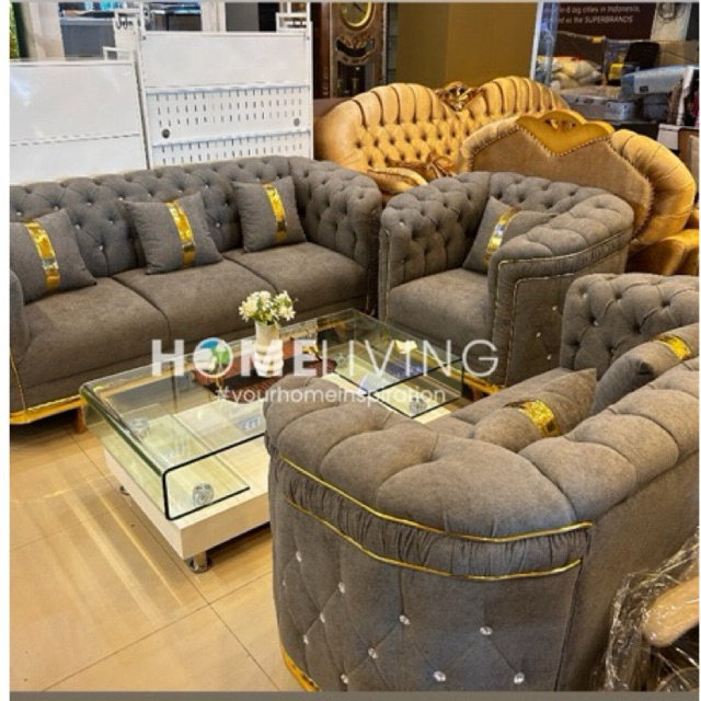 HOMELIVING - SOFA MINIMALIS MEWAH - SOFA PREMIUM - SOFA KAIN - SOFA BELUDRU - SOFA GREY PONTIANAK