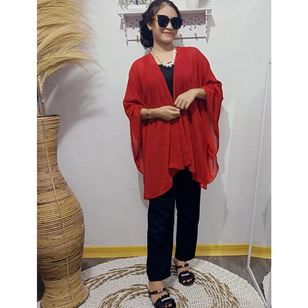 CARISSA-Batwing outer cardigan merah cabe/outer natal