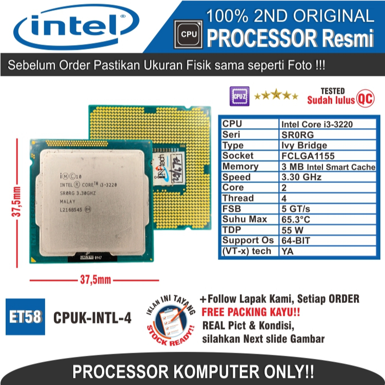 ET58 CPUK-INTL-4 PROCESSOR PC KOMPUTER INTEL CORE i3-3220