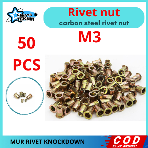 50Pcs Rivet Nut M3 Rivnut Rivet Nut mur tanam rivnut mur furniture knockdown Mur Rivet Nut Rivnut Ku
