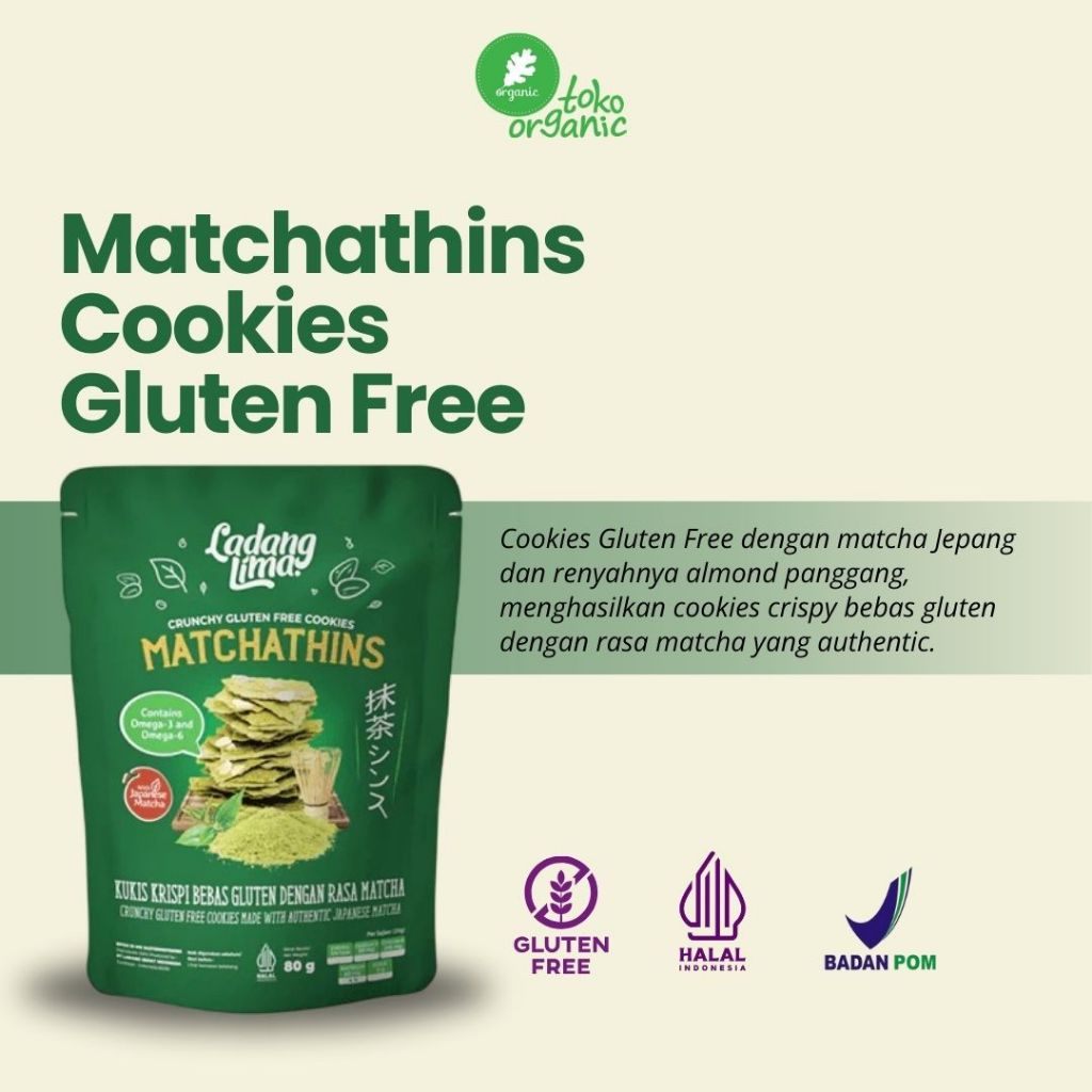 

Ladang Lima Matchathins Cookies (80gr), Cookies Crispy Gluten Free dengan Matcha Authentic Jepang | Cookies Sehat, Rendah Gula