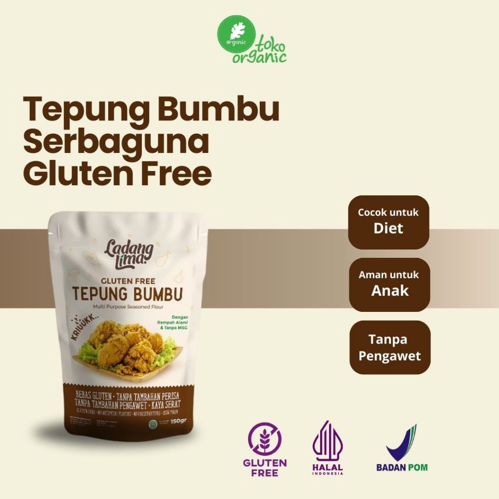 

Ladang Lima Tepung Bumbu Serbaguna Gluten Free (150gr) Tepung Bumbu Sehat Tanpa Pengawet, Tepung Bumbu Tanpa MSG