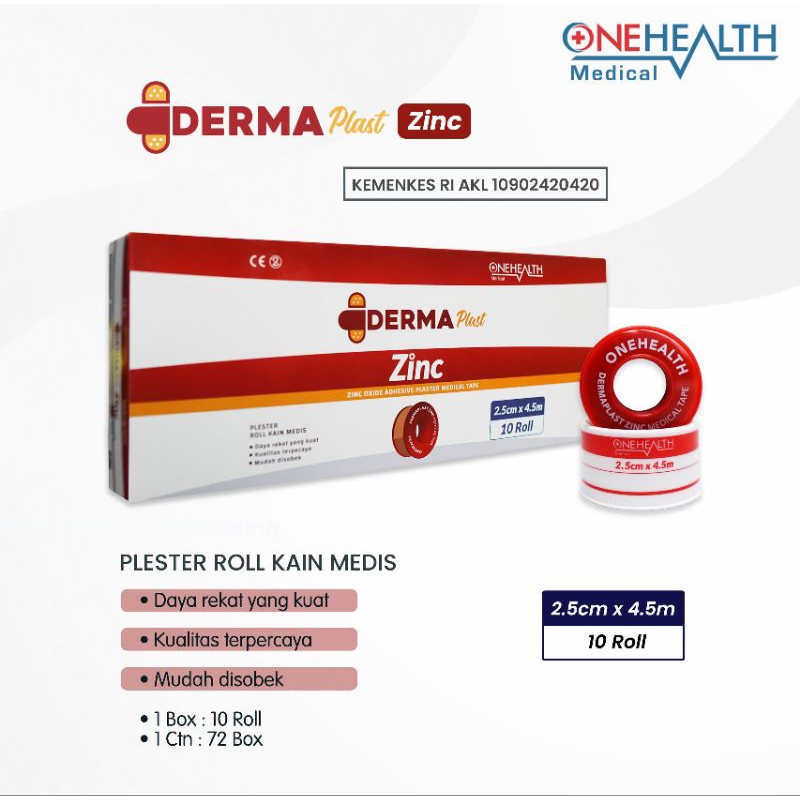 Onehealth Dermaplast Zinc Roll / Plester Perekat Coklat / Plester Luka / Handsaplast