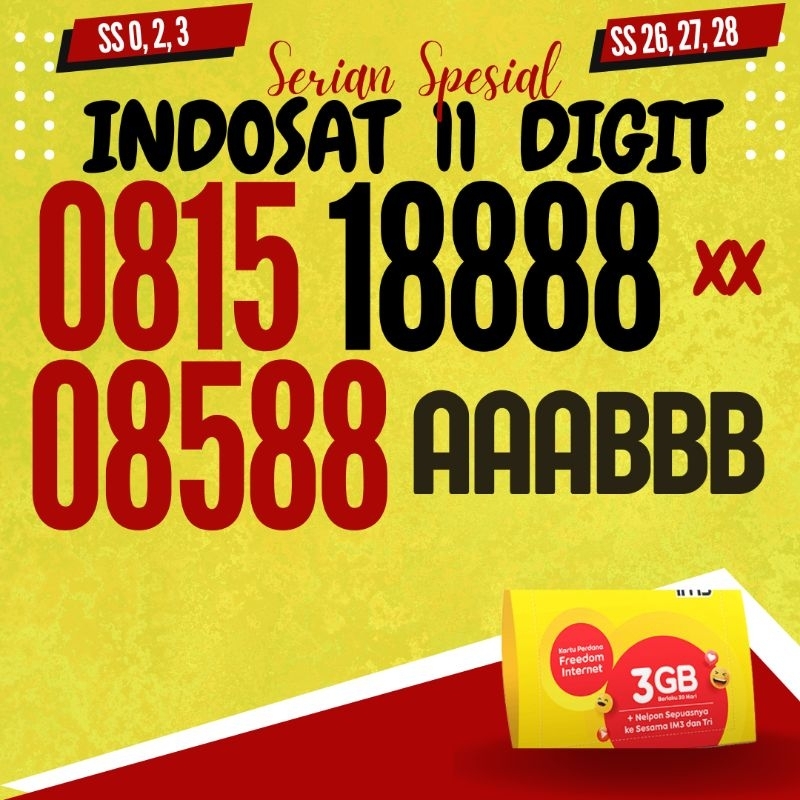 Nomer Cantik Indosat  Serian AAAx BBBx Kode SS0 SS2 SS3 SS18 SS19 SS20 SS21 11 Digit No Cantik Indos