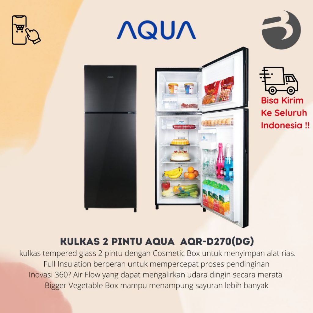 KULKAS 2 PINTU AQUA  AQR-D270(DG) Kulkas 2 Pintu Cosmetic Box 220 L - Dark Grey