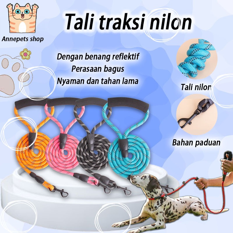 Tali hewan peliharaan tali bulat multiwarna tali anjing tali anjing reflektif tali berjalan anjing