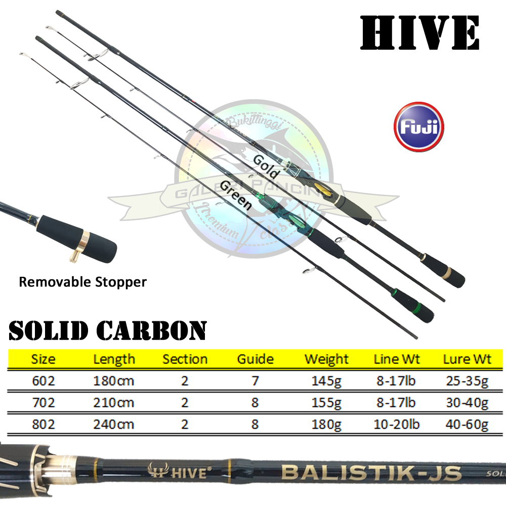 Joran Pancing Hive Balistik JS 180cm 210cm 240cm Solid Carbon Fuji Ada Stopper Joran