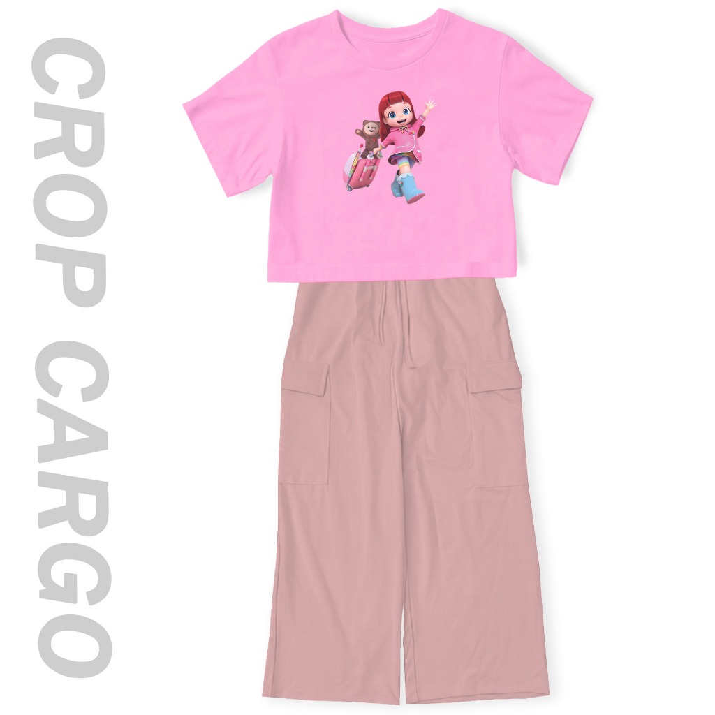 Morashop873 | Setelan Crop Oversize Celana Kargo RAINBOW RUBY KOPER Anak Remaja Perempuan COD