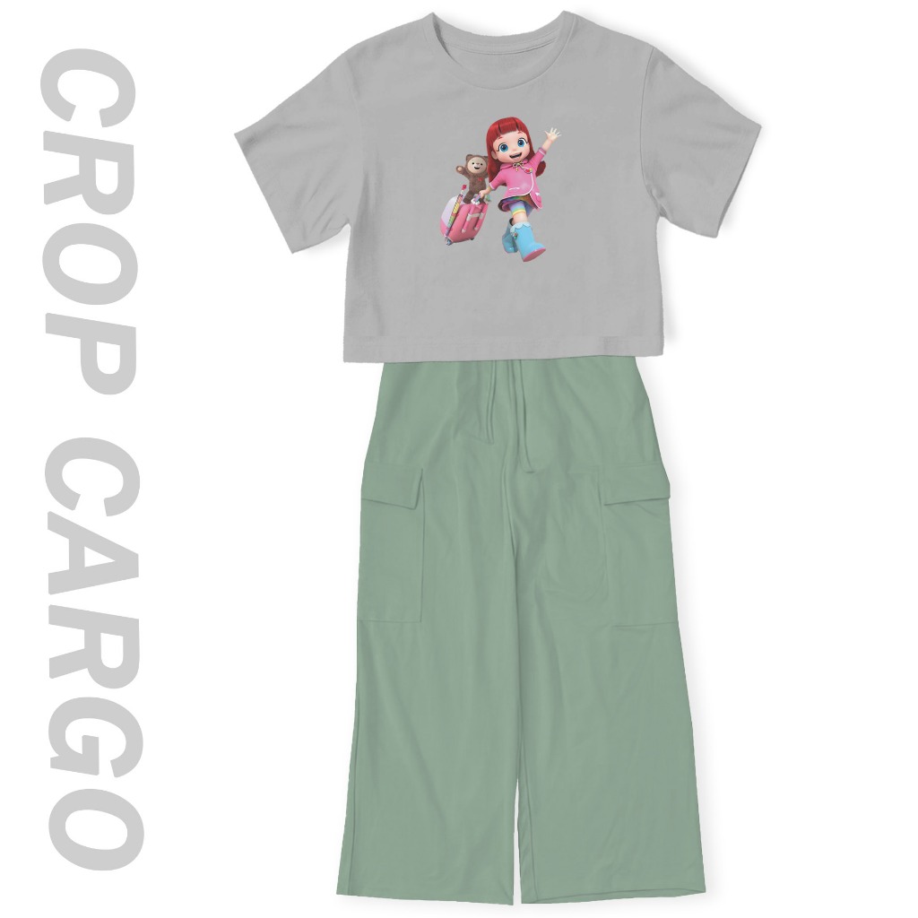 Morashop873 | Setelan Crop Oversize Celana Kargo RAINBOW RUBY KOPER Anak Remaja Perempuan COD