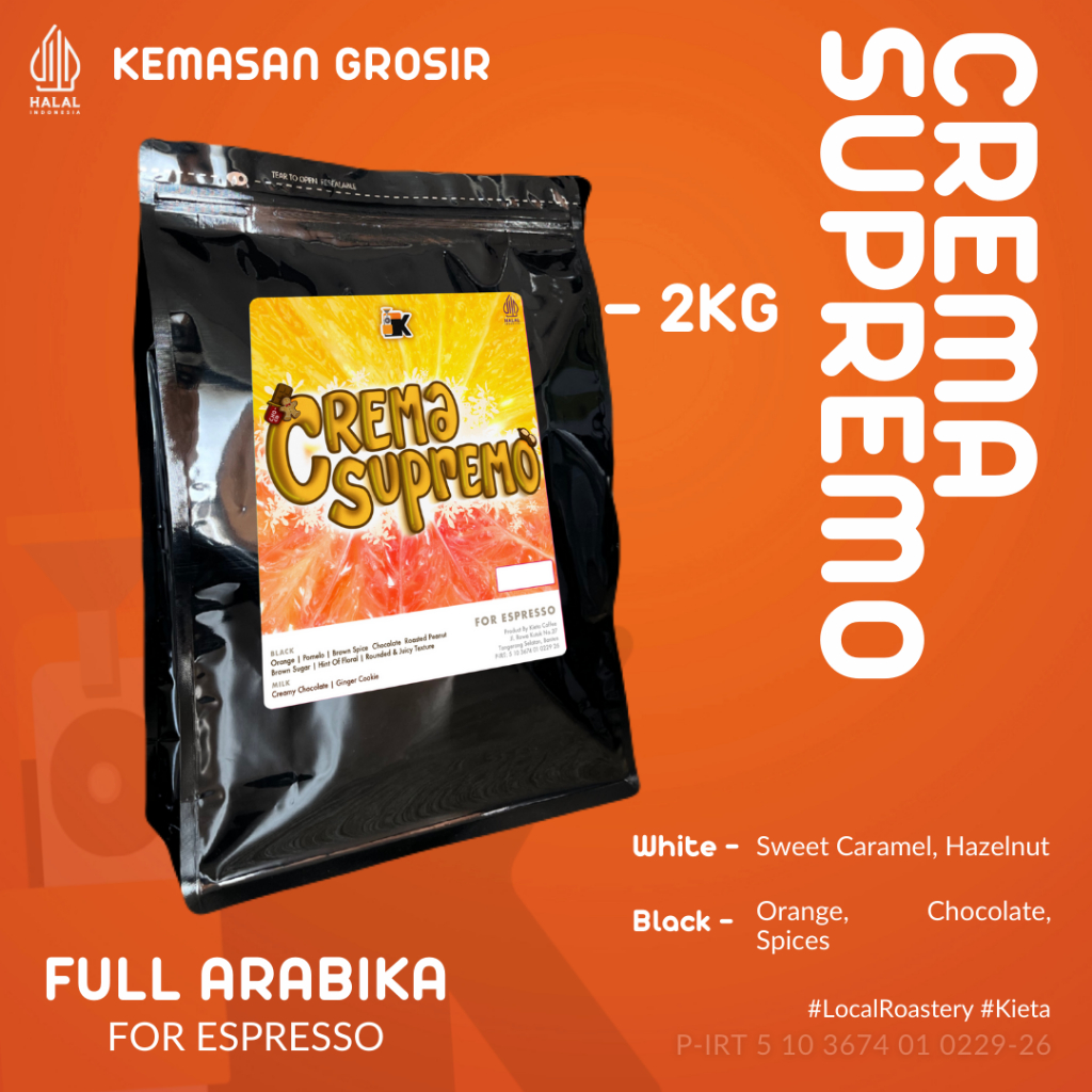 

Kieta Roastery - Biji Kopi Crema Supremo 100% Arabika 2kg / Bubuk Arabica Roasted Coffee Bean Espresso