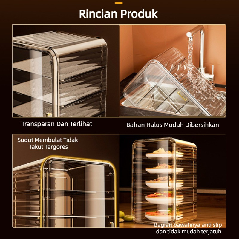 Hana Tudung Saji Makanan Estetik 4 Susun/Tudung Saji Rak Makanan/Tudung Saji Rak Makan Akrilik