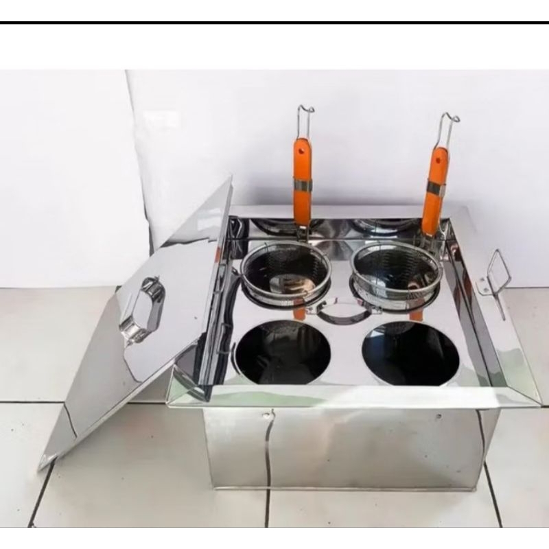 Dandang mie ayam kotak 4 Lubang kuah Panci mie ayam persegi Stainless steel