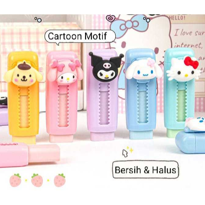 

CUTE & STYLISH SQUARE ERASER Penghapus Mekanik MOTIF SANRIO BENTUK KOTAK BERWARNA