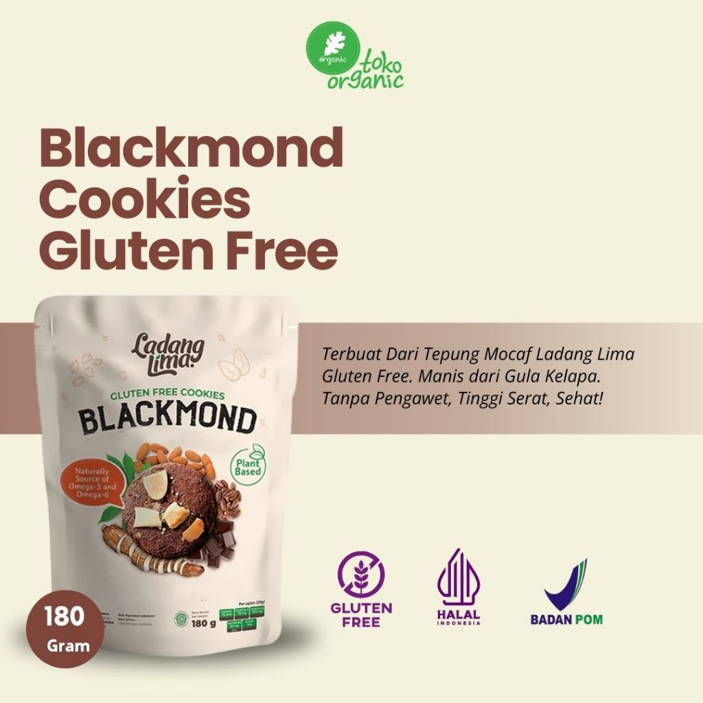 

Ladang Lima Blackmond Cookies Gluten Free (180gr) | Cookies Cokelat Almond Gluten Free , Cookies Diet , Kue Kering Cokelat | Cookies Sehat