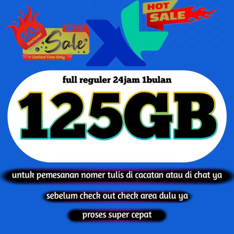 KUOTA PAKET INTERNET XL 67GB-125GB full reguler 24jam 1bulan