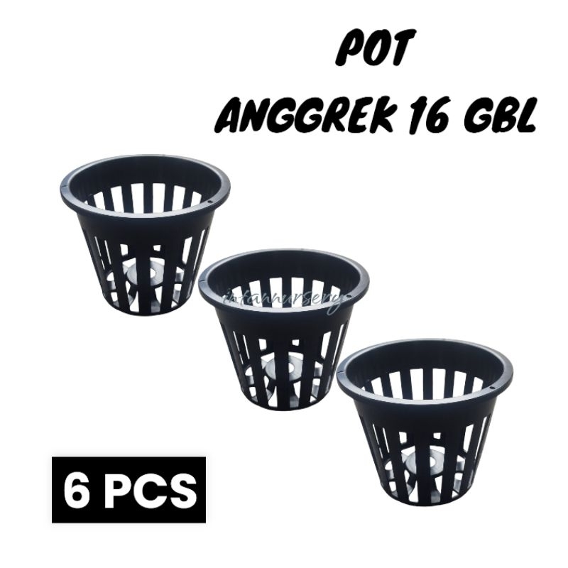 Pot Anggrek 16 GBL Hitam ( 6 PCS ) Pot Bunga Anggrek Pot Gantung Pot Tanaman Gantung Netpot Besar Po