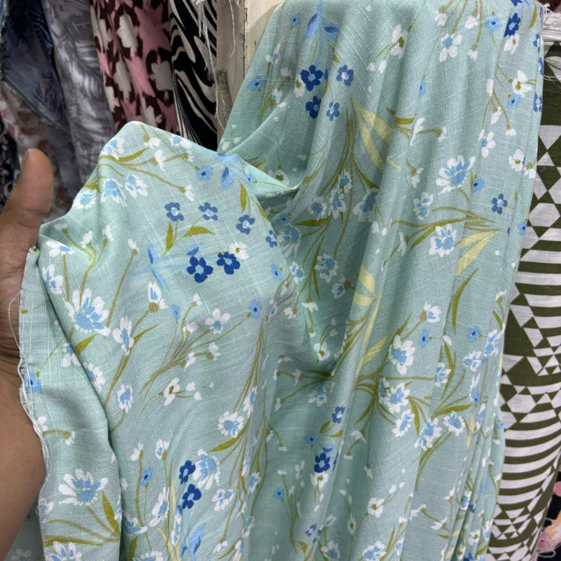 kain linen motif bunga - kain katun line motif premium - kain bahan katun - kain linen motif premium