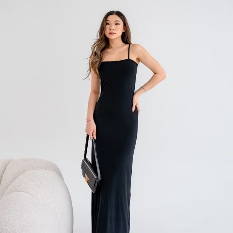 Dress party tanktop bodycon panjang Maxi long Korean style