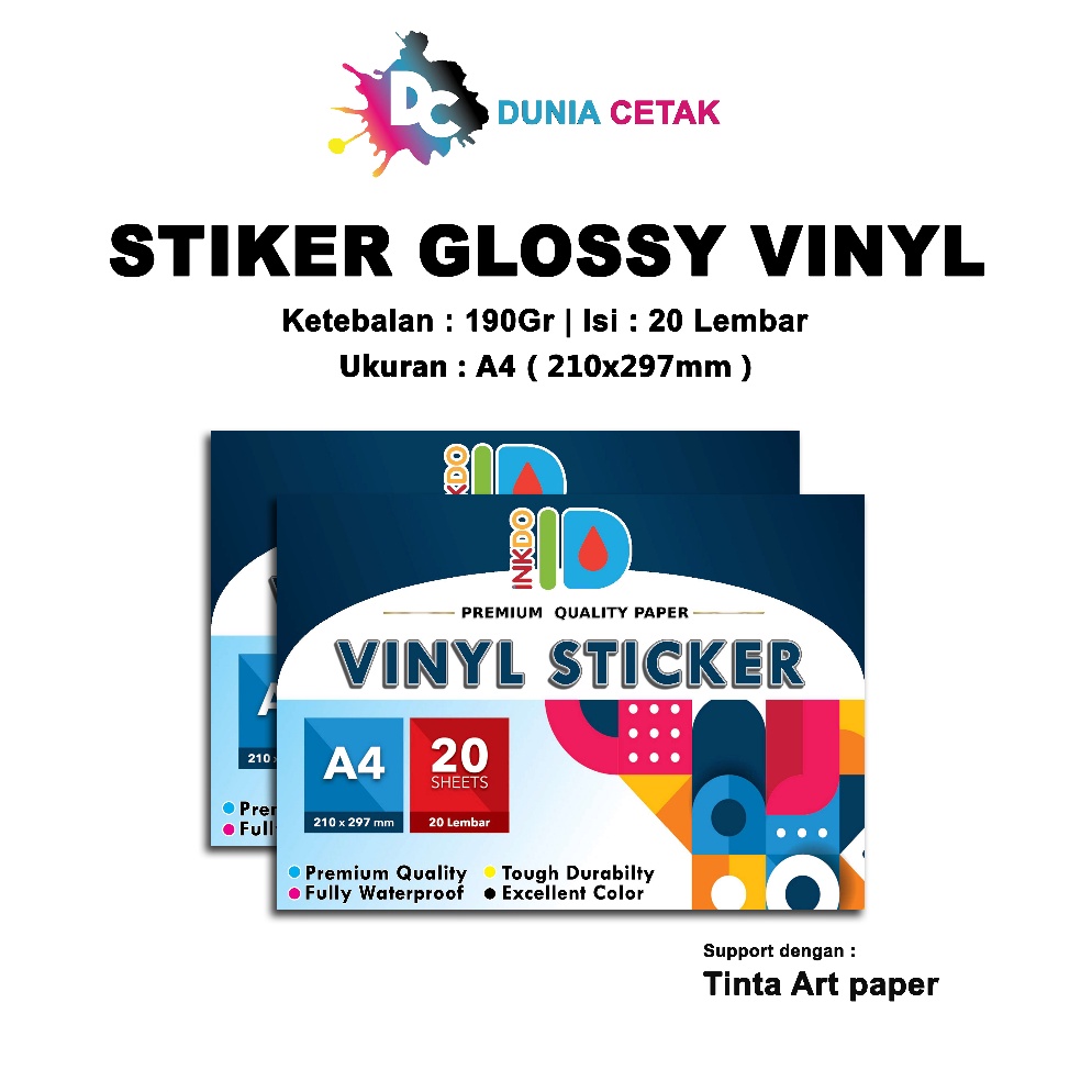 

Terlaku Kertas Sticker Vinyl Glossy A4 isi 2 lembar Stiker Mengkilap H45