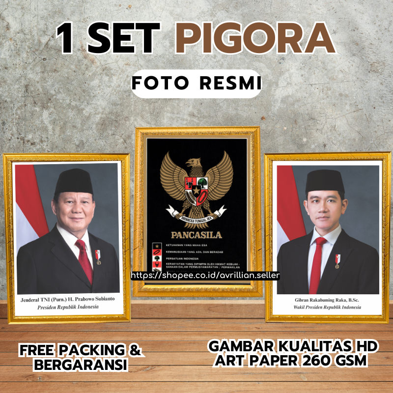 Pigura Foto Presiden Wapres Garuda Pancasila Prabowo Gibran HD Laminasi Frame Kayu Premium Tanpa Kac