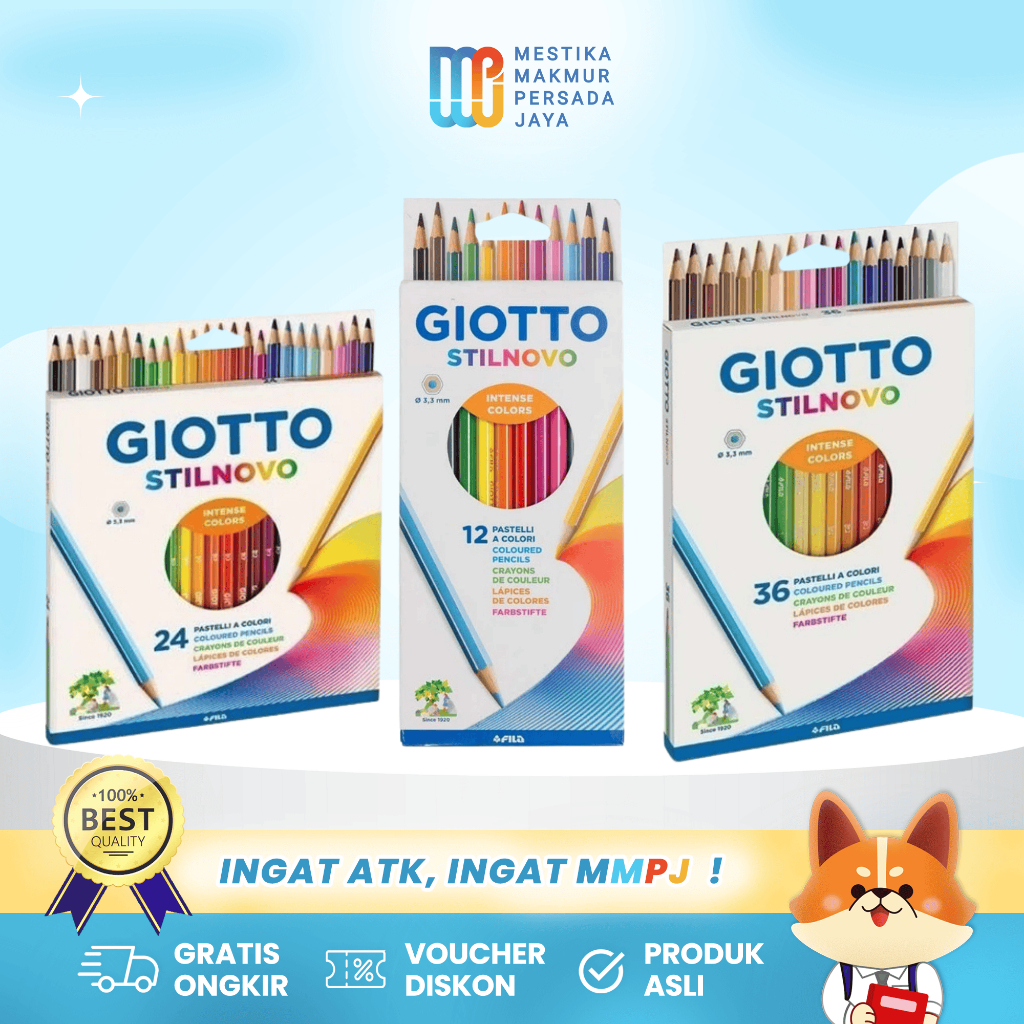 

Giotto Stilnovo Pensil Warna Warni 1 Set Isi 12 / 24 / 36 Warna Lengkap