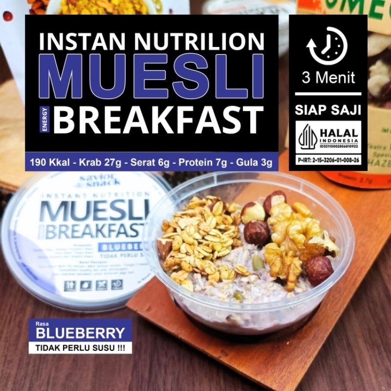 

Muesli Blueberry - Overnight Oats Oatmeal untuk menu Sarapan Praktis 3 Menit Siap Saji, Savior Snack