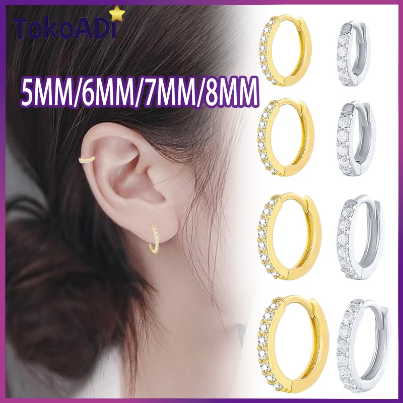 2Buah 5/6/7/8 MM Anting Piercing Hoop Permata Kecil Mini Stainles Stell / Earring Piercing Stailes S