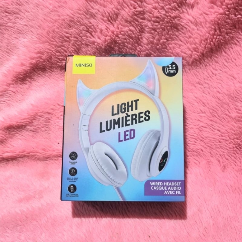 SPECIAL SALE MINISO FOLDABLE HEADSET WITH LED LIGHTS / HEADPHONES PUTIH H209