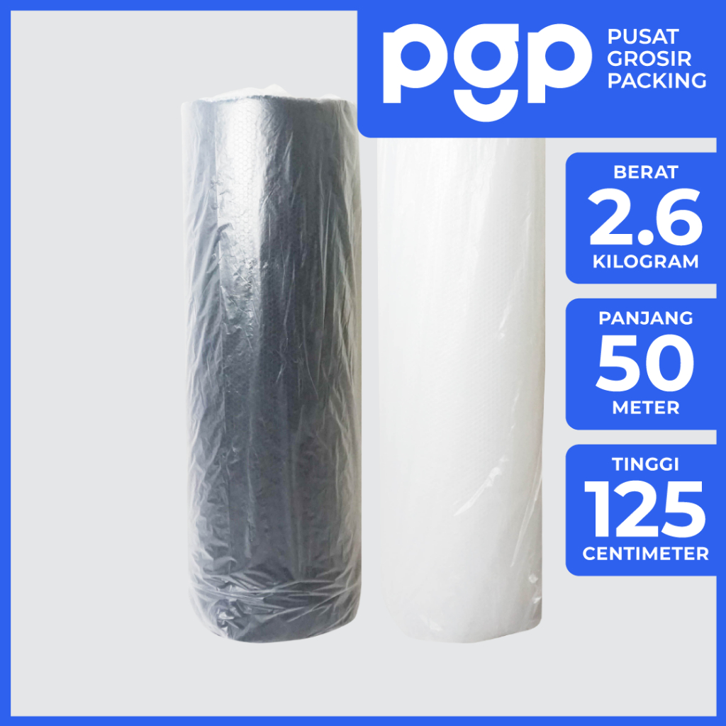 

Bubble Wrap Hitam / Bening 2.6KG 125CM X 50M - Dengan Core - Plastik Buble/Bubel Packing