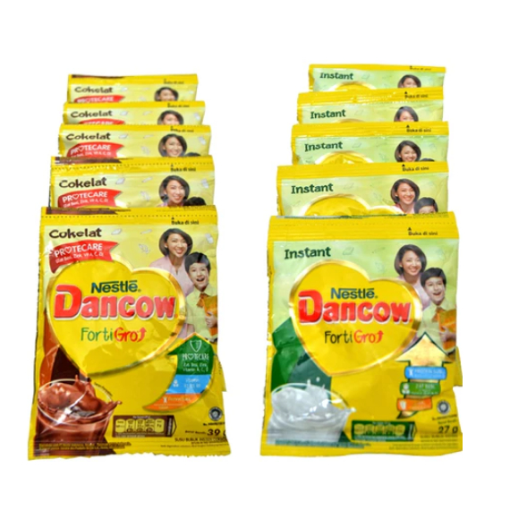 

isi 10 dancow fortigro instant renceng susu bubuk kemasan sachet rasa coklat vanilla