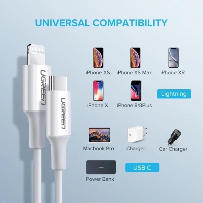 Ugreen USB C to Lightning Cable 18Watt Power Delivery 1m *white-10493