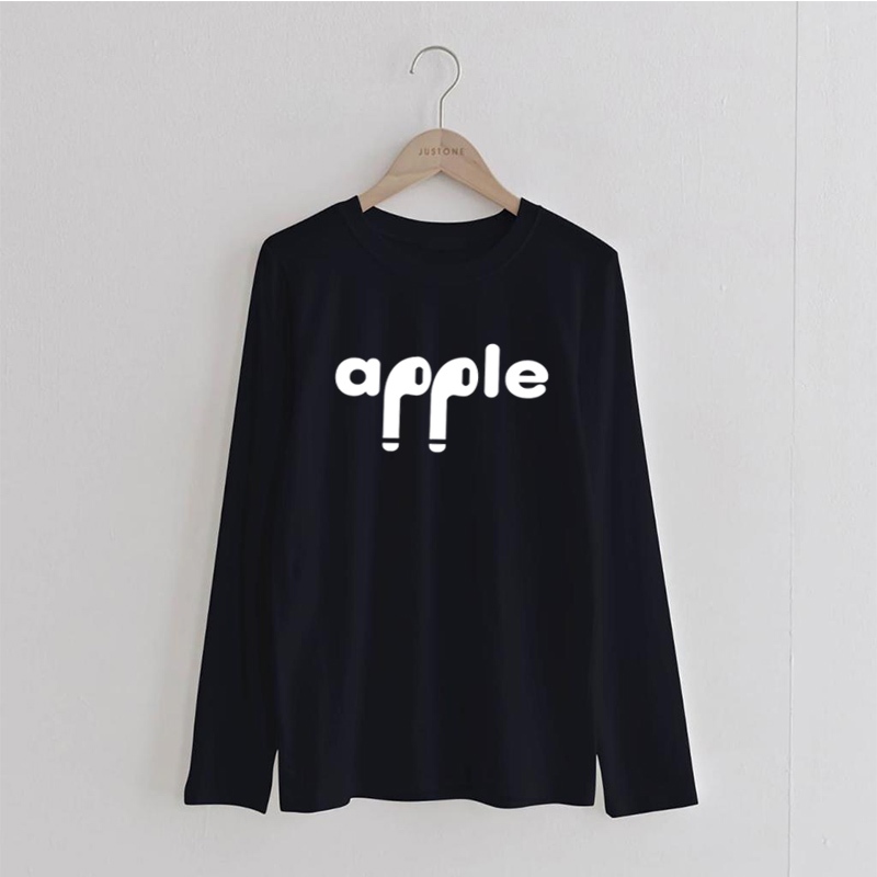 Kaos Lengan Panjang /Kaos Pria Motif Apple / Pakaian Lengan Panjang / Kaos Lengan Panjang Combed 30s