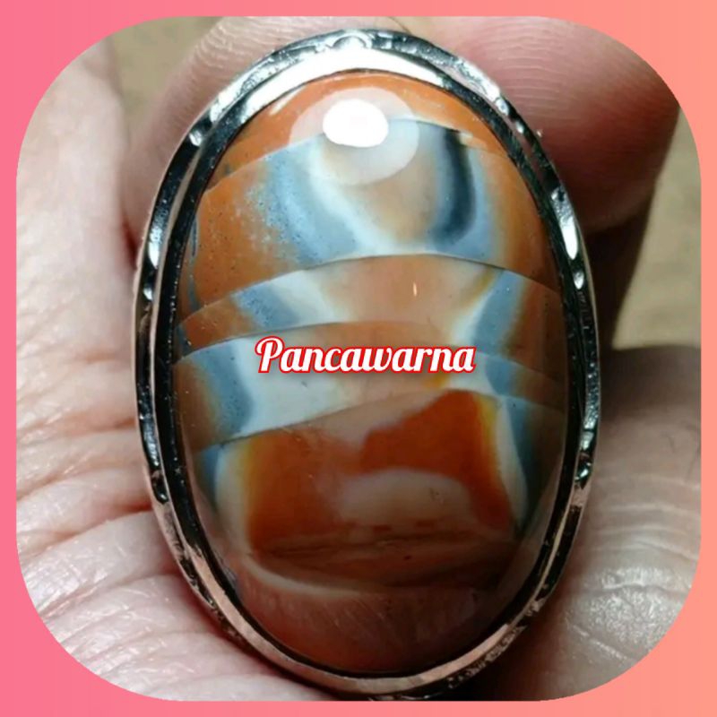 Cincin Batu Akik Motif Akik pancawarna Super Top Antik Natural