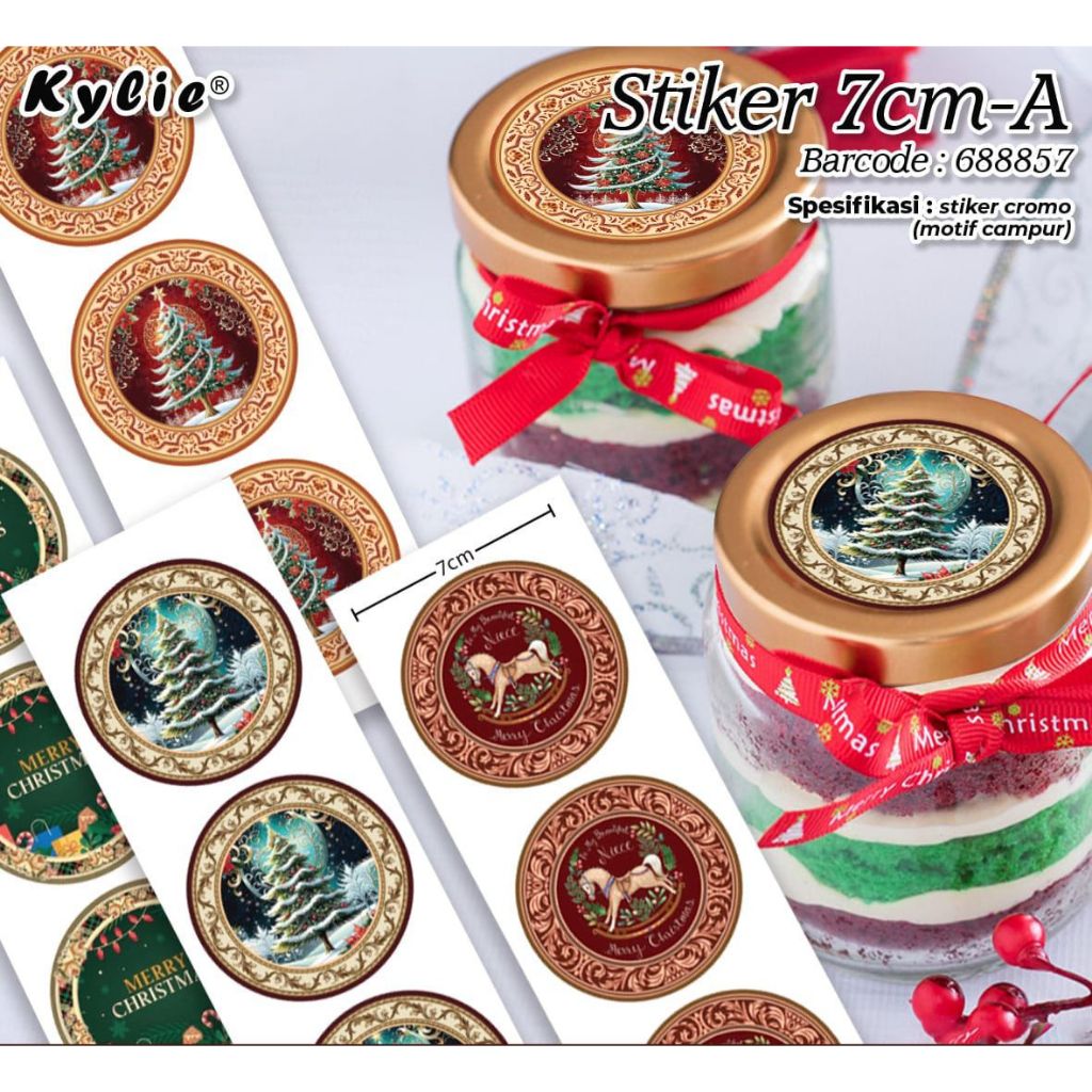 

Per Lembar Stiker Cutting Bulat Sticker Tempelan Toples Kue Parcel Natal Christmas