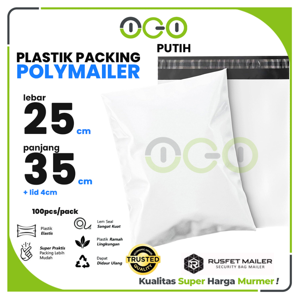 

Polymailer Amplop Putih 25cm X 35cm Polos Solid Color Plastik Packing Online shop Harga Per-Pack