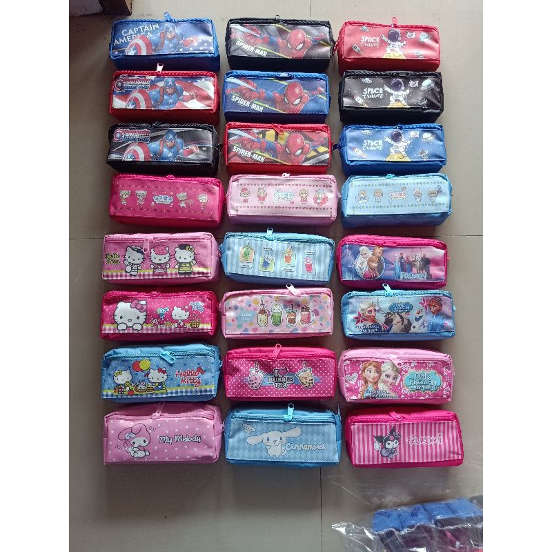 

12pcs Tepak saku 2 resleting motif karacter perlengkapan sekolah
