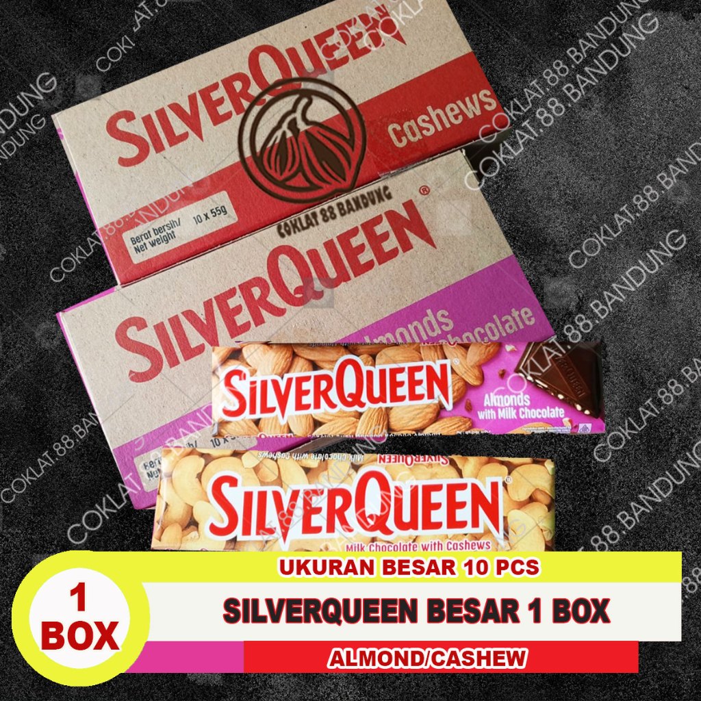 

Coklat SilverQueen 55gr Isi 10 - 5 Pak Special Edition, 1 Pak Isi 2 Batang, Coklat Mede Almond Halal
