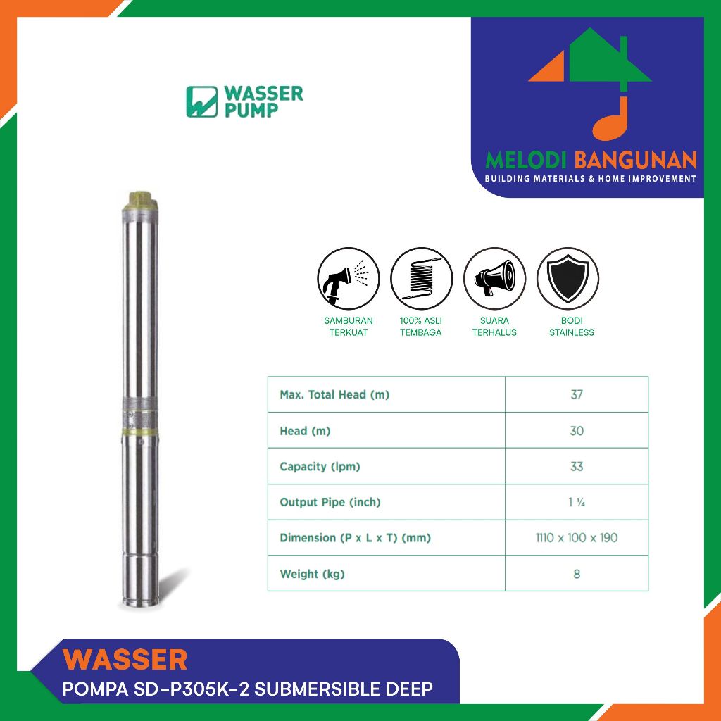 Wasser - Pompa Satelit Celup Air Submersible Pump Sumur Dalam Sd P305K 2